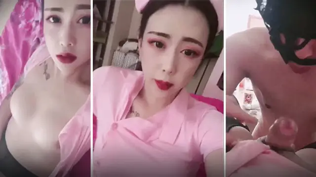 國產TS系列極品美妖彤彤粉紅小護士激操老闆顏射-人妖